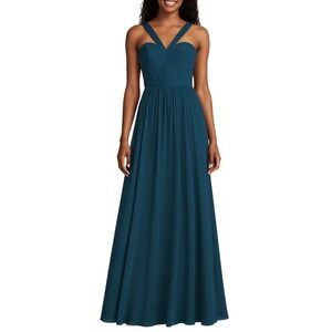 Azazie NWOT Teal Bridesmaid Dress Formal Long Gown Size C Floor Length Wedding